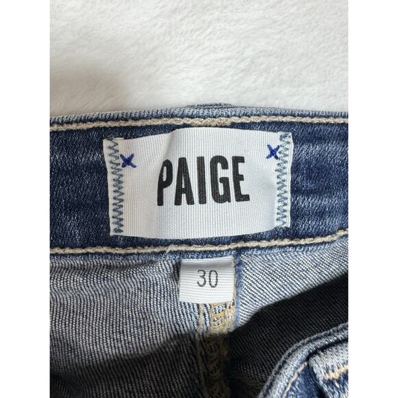 PAIGE HOXTON ANKLE FRAYED HEM WOMEN’S JEANS Sz 30x24 Destructed Mid Rise Stretch - Picture 3 of 10